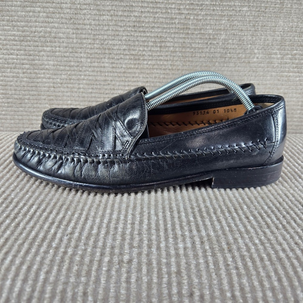 Brass Boot Mens 10.5 M Black Woven Leather Hand Stitched Loafers 93114-01 - Picture 6 of 10